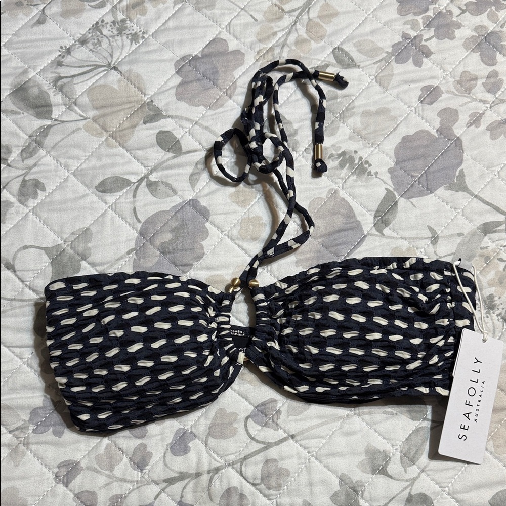 Seafolly Navy and Cream Patterned Bikini Top